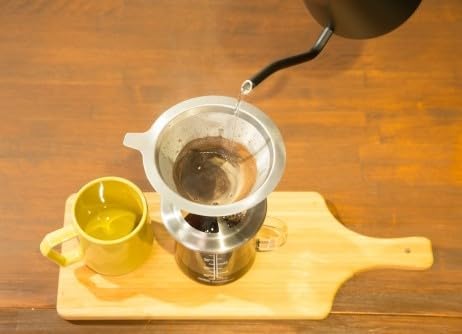 Stainless Steel Coffee Filter; 1-4 Cup, Double Wall Design with Stand, Fits Mugs & Carafes