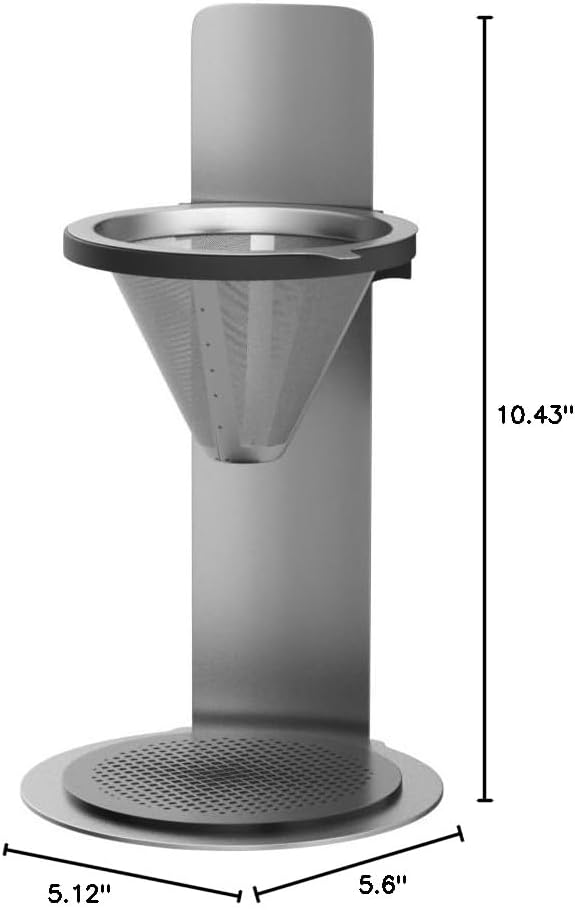 AdHoc Mr. Brew Pour-Over Coffee Maker - Double-Walled Stainless Steel Filter for Full Coffee Flavor - Coffee Accessory for Pour-Over Coffee - Magnetic Holder for Paper Coffee Filters