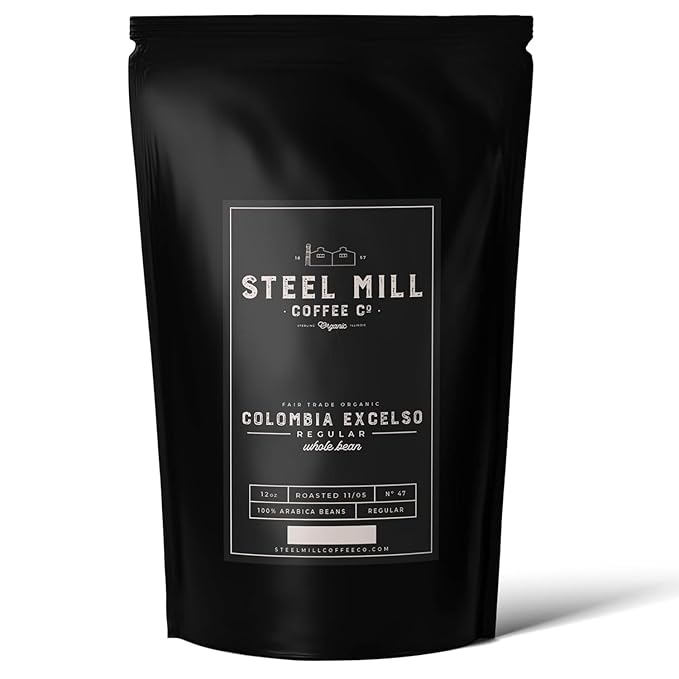 Steel Mill Coffee Co. | Colombia Excelso Fair Trade Organic Coffee | 2 LB Bag | Whole Bean | Medium Roast | 100% Arabica Beans | Organic, Fair Trade