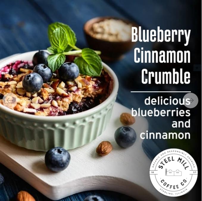 Steel Mill Coffee Co. - Blueberry Crumble Flavored Coffee - Whole Bean Coffee - Medium Roast - Regular - 100% Arabica Beans - Vegan - Gluten-Free - Sugar-Free - 12 oz Bag