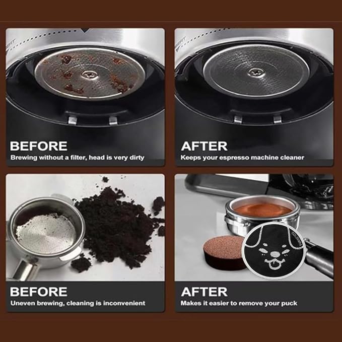 53mm Espresso Puck Screen, 0.2mm Ultra Thin Espresso Puck, Metal Reusable Coffee Filter for 54mm Espresso Portafilter Basket with Titanium PVD Coating - 316 Stainless Steel(Doggie)