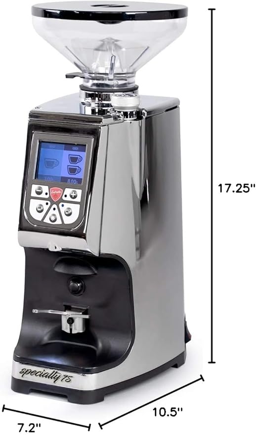 Eureka Atom Specialty 75 Commercial Espresso Grinder - Short Hopper | 75mm Flat Burrs | Silent Technology | Timed Dosing | Stepless | (Chrome)