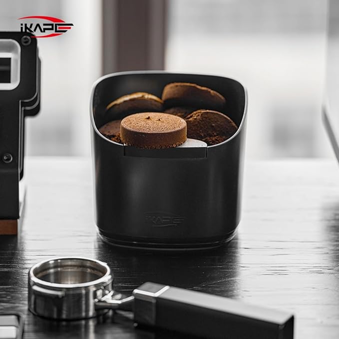 IKAPE Espresso Kit 3 IN 1, Espresso Knock Box, Cleaning Towel & Brush for Barista-Grade Maintenance - Black Espresso Machine Coffee Puck Disposal Box