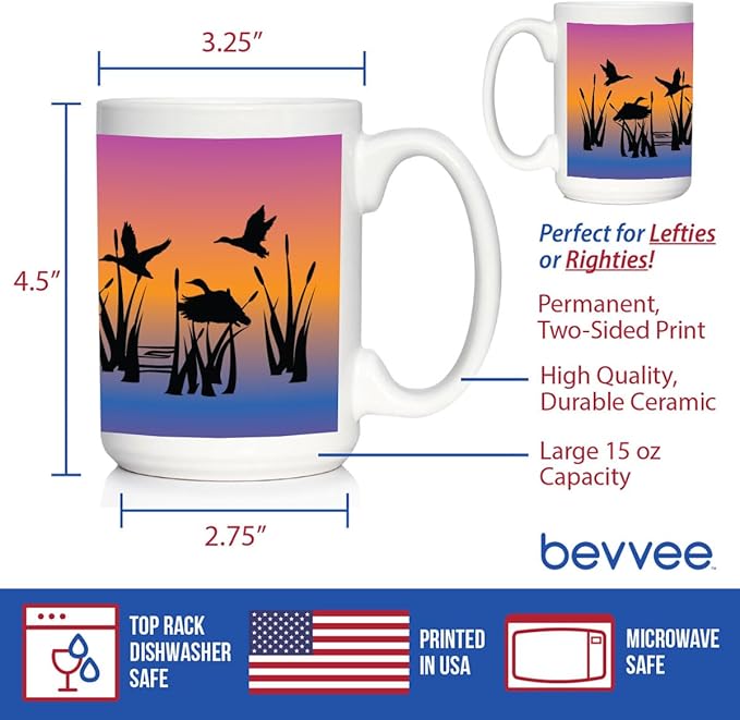 Bevvee Duck Pond Coffee Mug - Duck Gifts and Rustic Decor for Duck Hunters - Large 15oz White Ceramic Mug