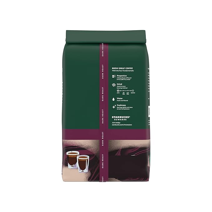 Starbucks Whole Coffee Beans, Dark Roast Hot or Iced Coffee, Espresso Roast, Six 18 oz Bags