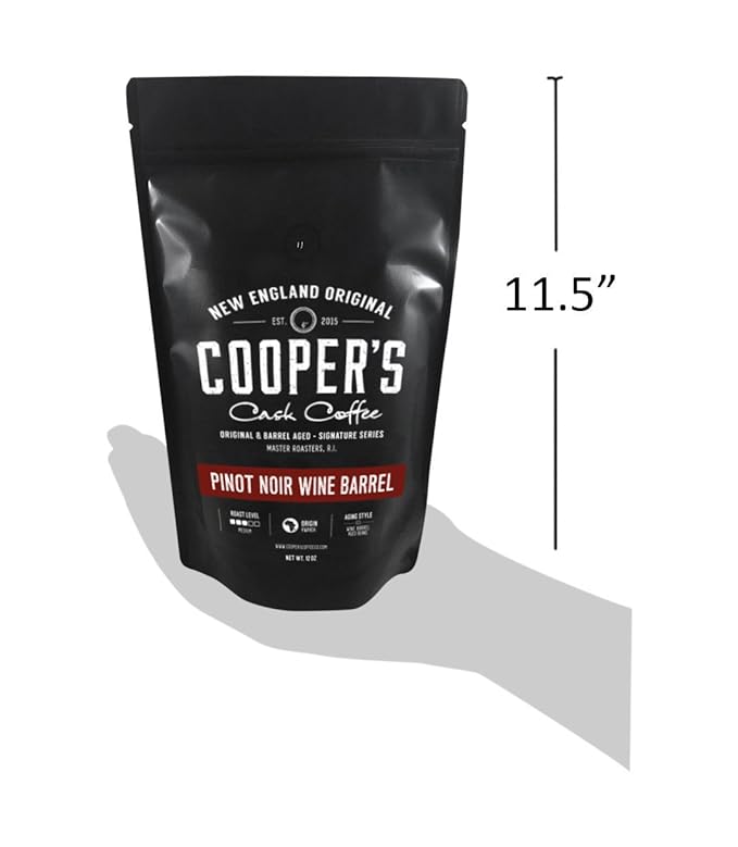 Wine Barrel Coffee Pinot Noir Aged Rwanda Beans, Incredibly Complex & Smooth Roasted Fresh - Whole bean 12oz Bag