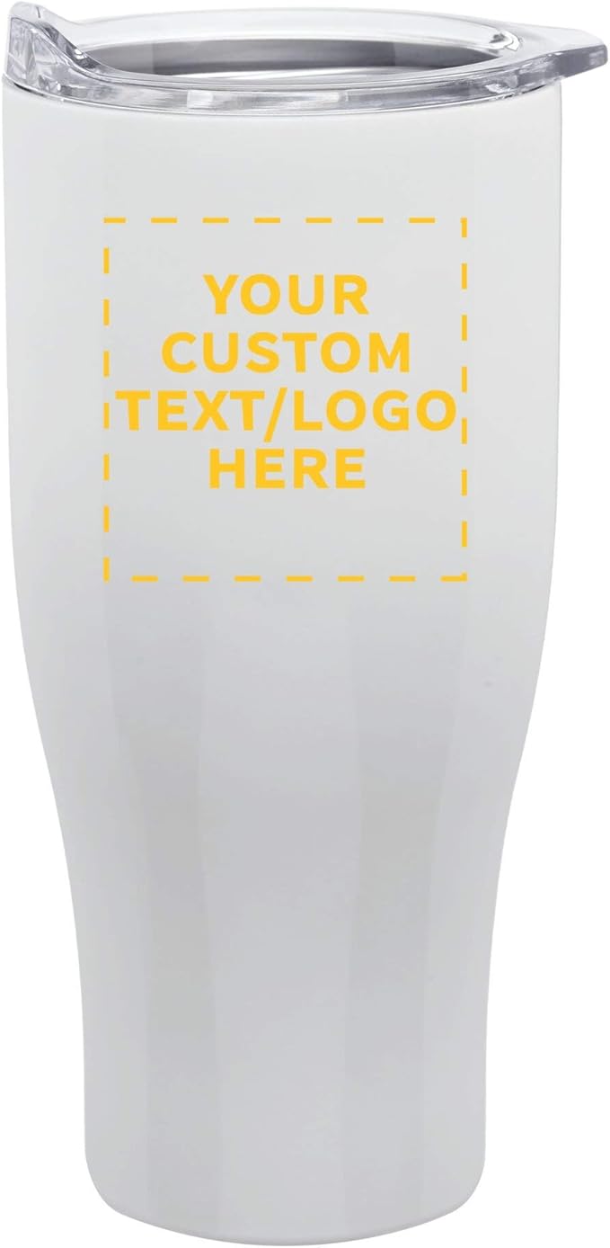 Custom Stainless Steel Grip Travel Mugs 27 oz. Set of 50, Personalized Bulk Pack - Perfect for Coffee, Soda, Other Hot & Cold Beverages - White