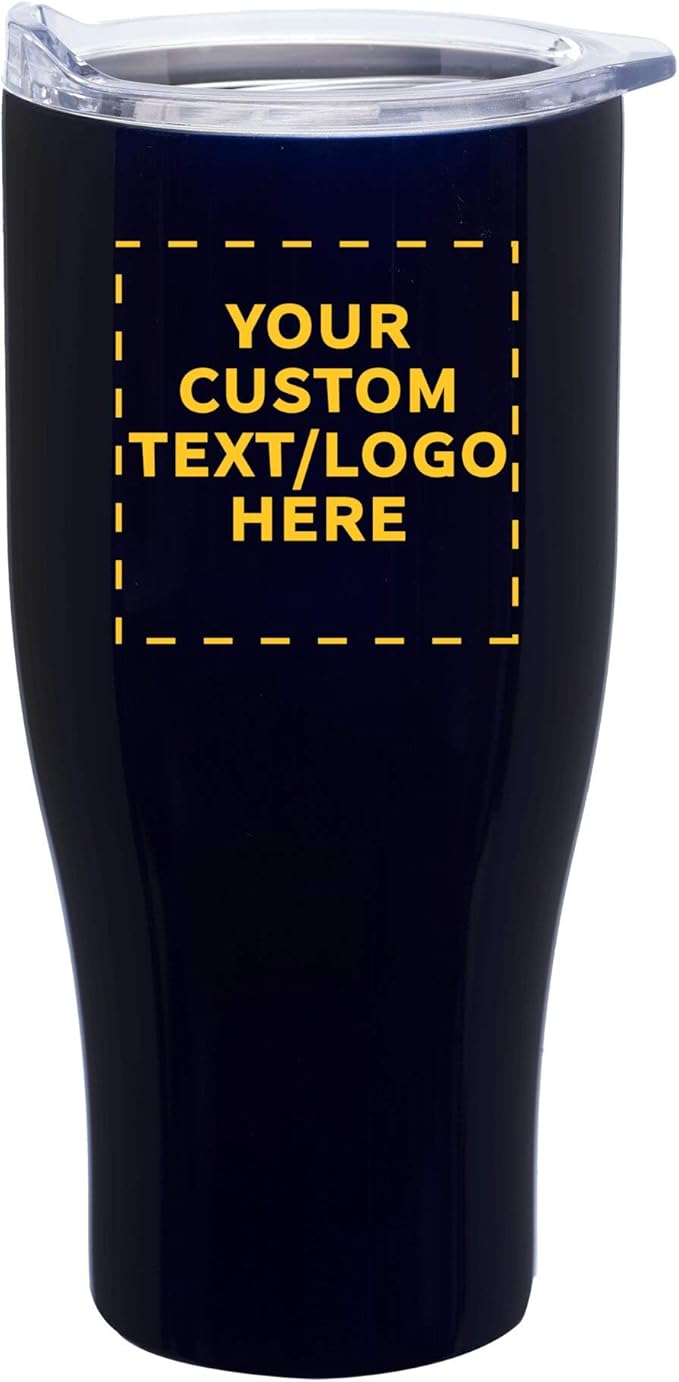 DISCOUNT PROMOS 100 Stainless Steel Grip Travel Mugs Set, 27 oz. - Customizable Text, Logo - Vacuum Insulated, Plastic Lid - Blue