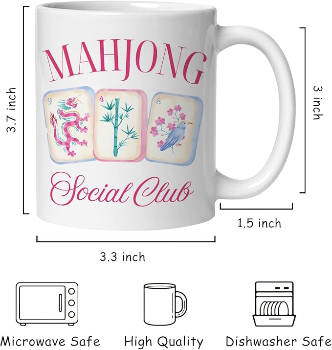 Chinese Mahjong mug Gifts for Women,mahjong Gifts for Mah Jong Players Lovers Coffee Cup, Mahj Accessories Ceramic Coffee Tea Mug 11 oz