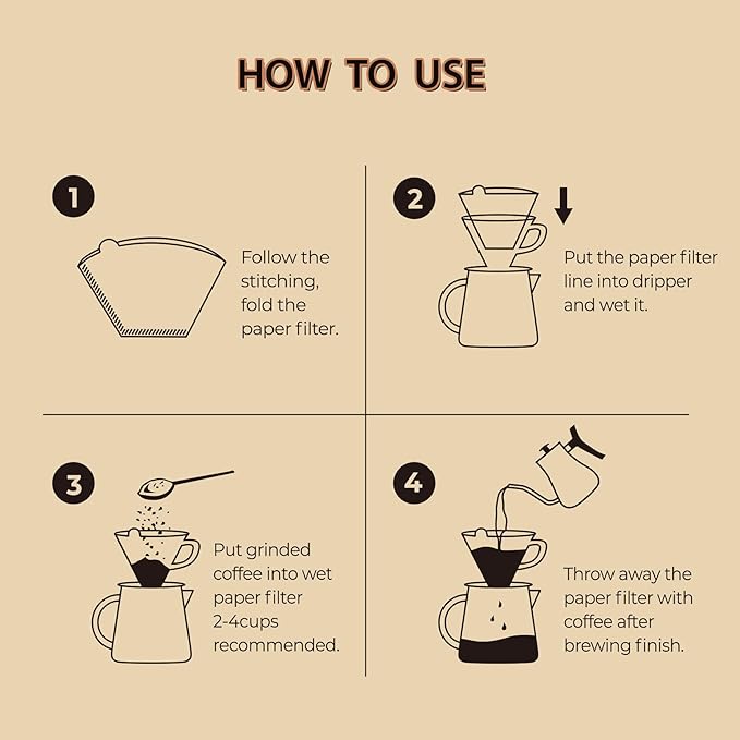 PakTalk 200 Count Cone Coffee Filters #4, Natural Brown Paper Cone Shaped Coffee Filters for Pour Over and Drip Coffee Maker (100 Count, Pack of 2)