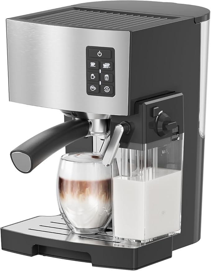 Cappuccino Coffee Machine - 20Bar Espresso Machine with Automatic Milk Frother, Espresso Maker in Stainless Steel Design,1250W Coffee Maker for Home, Office