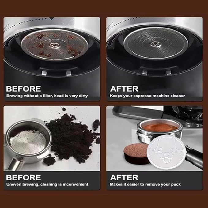 53mm Espresso Puck Screen, 0.4mm Ultra Thin Espresso Puck, Metal Reusable Coffee Filter for 54mm Espresso Portafilter Basket - 316 Stainless Steel(Doggie)