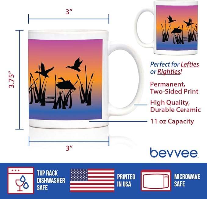 Bevvee Duck Pond Coffee Mug - Duck Gifts and Rustic Decor for Duck Hunters - 11oz White Ceramic Mug