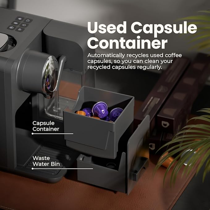 JZ.CAFE Espresso Machine with Integrated Automatic Milk Frother - Single-Serve Coffee Maker Capsule Compatible, One Touch Latte & Cappuccino, Single or Double Shot Espresso Maker