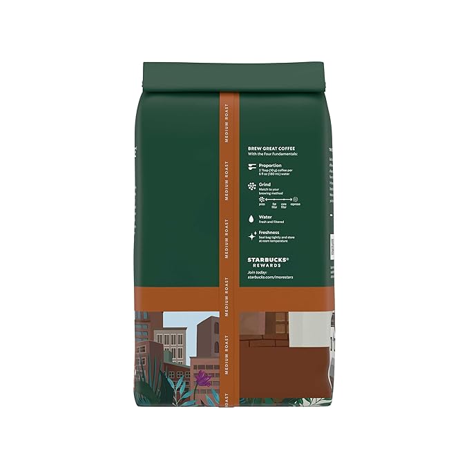 Starbucks Whole Coffee Beans, Medium Roast Hot or Iced Coffee, Pike Place Roast, Six 12 oz Bags