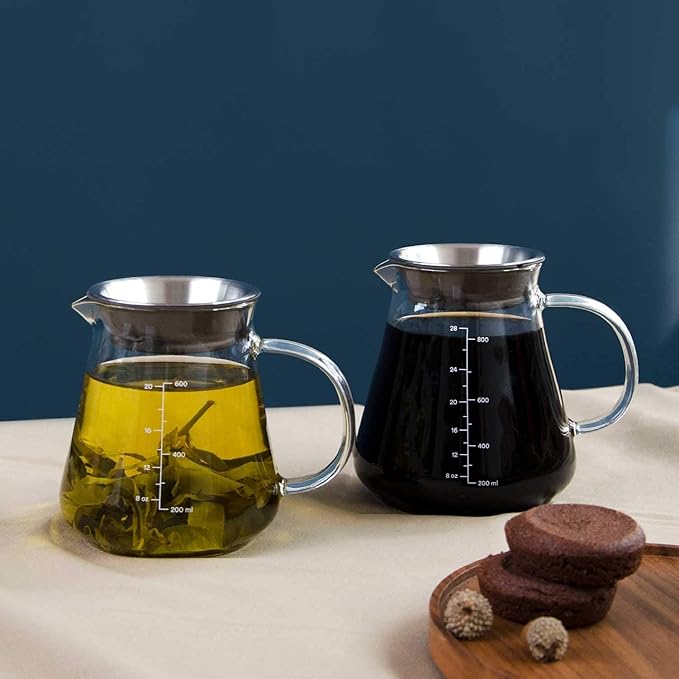 Glass Range Coffee Server For Pour Over Coffee & Tea - 600ml/20oz Ovalware Microwave Safe & Heatproof 2.5mm Thick Glass Body