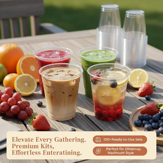 105 Packs Clear Plastic Coffee Cups with Lids and Straws,12oz+20oz Leakproof Disposable Clear Cups,To Go Drinks Cups For Iced Coffee,Cold Brews,Smoothies