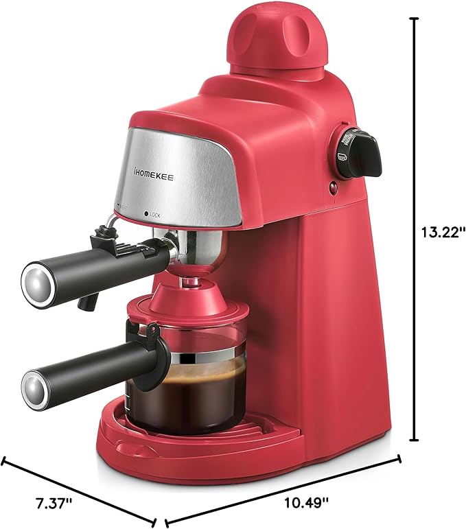 Espresso Machine, 3.5Bar Espresso and Cappuccino Machine with Preheating Function, 4 Cup Coffee Maker with Milk Frothing Function and Steam Wand (Red), CM6810