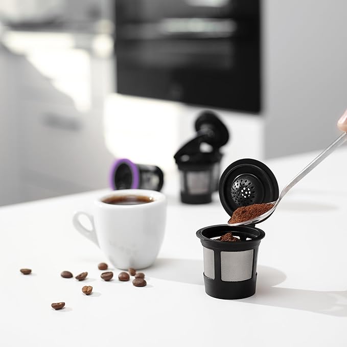 4 Black Reusable K Cups for Keurig Coffee Makers - BPA Free Refillable Kcups Coffee Filters for 1.0 and 2.0 Keurig Brewers