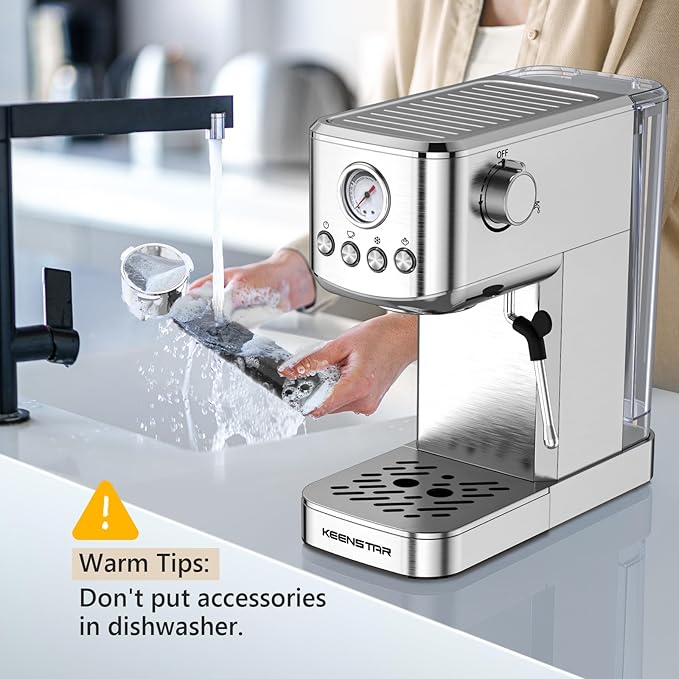 KEENSTAR Espresso Machine 20 Bar, Cold Brew Espresso Maker with Milk Frother Steam Wand, Compact Stainless Steel Semi Automatic Espresso Coffee Machine for Cappuccino & Latte & Americano Maker