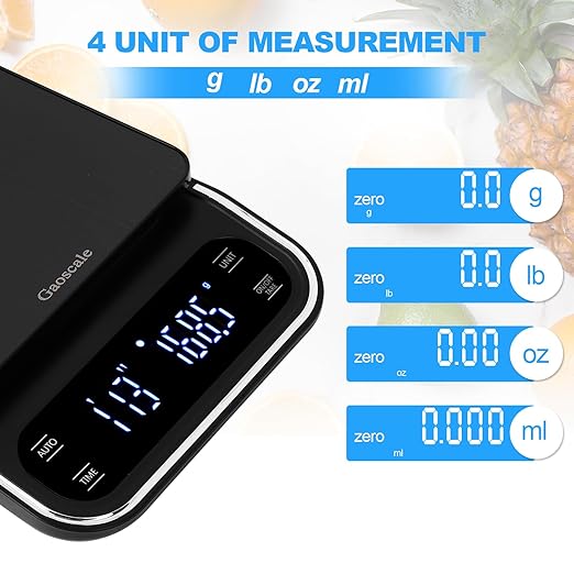 Coffee Scale With Timer - Digital Espresso Scale Rechargeable, Back-Lit LCD Display, 4 Units, 3kg/0.1g High Precision