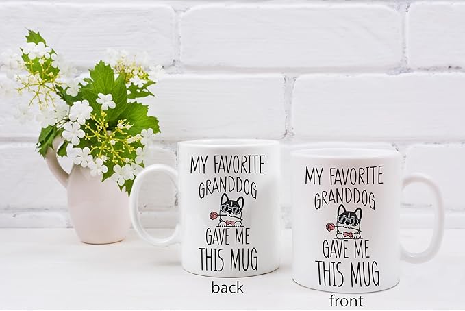 QASHWEY Husky Dog Grandma Gifts Mug, Husky Mug, Funny Husky Dog Lover Owner Coffee Mug Tea Cup Gifts for Husky Lovers Grandma Grandpa, My Favorite Granddog Gave Me This Mug Coffee Cups Ceramic 11oz