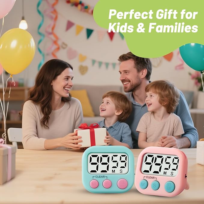 Glochin 2 Pcs Digital Timer for Kids, Magnetic Countdown Kitchen Timer, Upgrade Loud Alarm Timers for Cooking, Kitchen, Exercise, Work, Study, Classroom, Outdoor Activities, Battery not Including