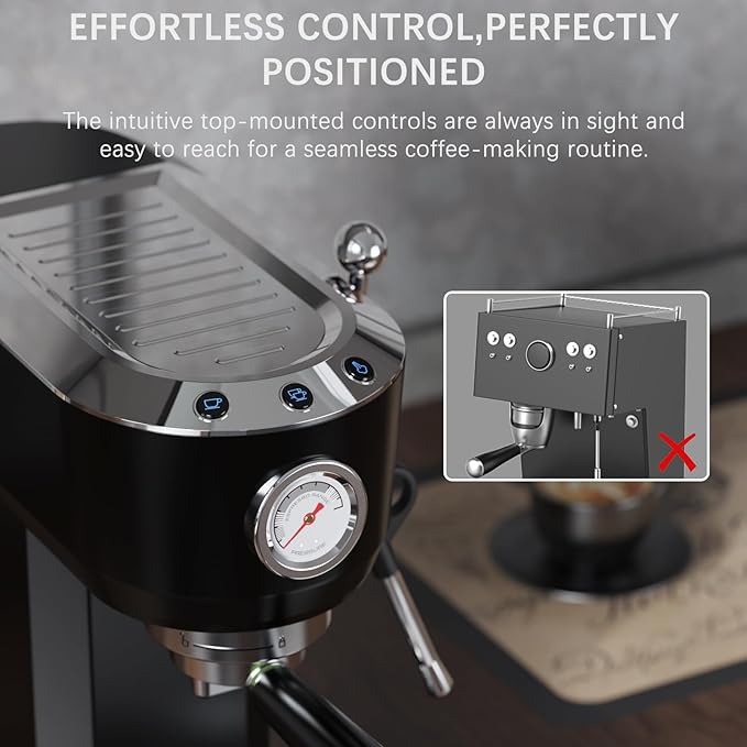 Espresso Machine with Powerful Steam Milk Frother, 20 Bar Coffee Machine for Latte, Cappuccino, Compact Espresso Maker for Home, Fast Heating, 42oz Removable Water Tank, Black