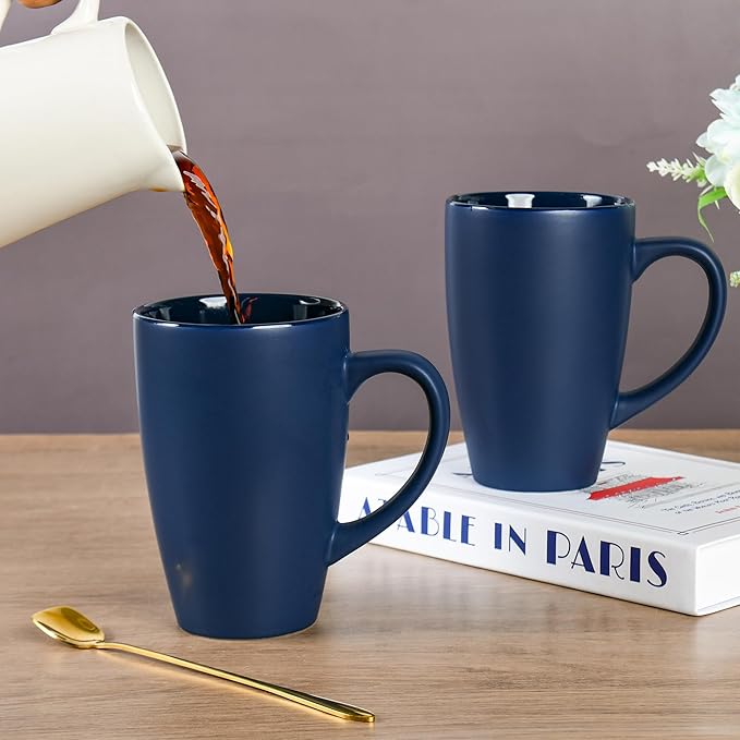 BYCNZB 20oz Extra Large Ceramic Tall Coffee Mugs Set for Coffee Tea Hot Cocoa set of 4 Dishwasher & Microwave Safe (Matte blue)