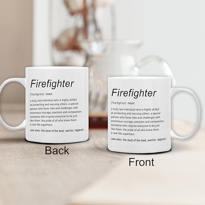 QASHWEY Firefighter Mug, Firefighters Gifts Coffee Mugs, FirefighterAppreciation Gifts, Retirement Thank You Tea Cup Gift for Women Men, Firefighter DefinitionCoffee Cups Ceramic 11oz