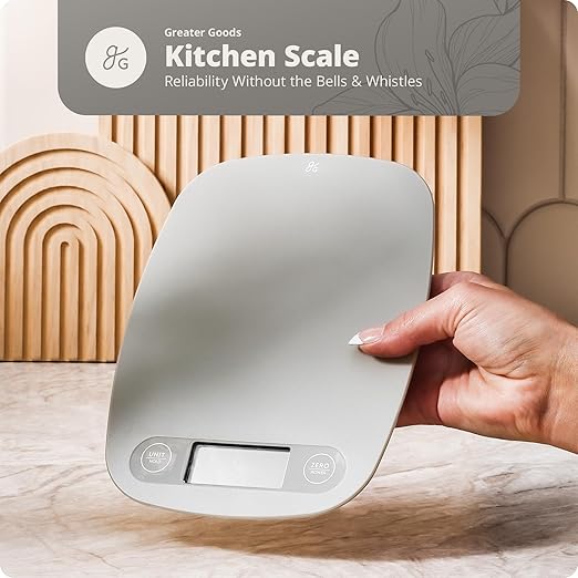 Greater Goods Food Scale - Digital Kitchen Scale, 1g Precision, Easy-Tare & Quick Conversion, Slim Compact Design, Durable & Portable | Ideal for Cooking, Baking & Meal Prep