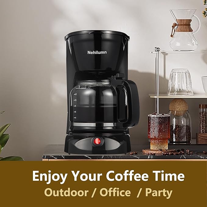 Nehilumn 12 Cup Drip Coffee Maker Machine, Coffee Pot Machine Permanent Coffee Filter,1.8L Glass Carafe Electric Coffee Maker,950W Black