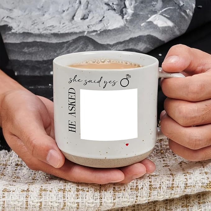 Personalized She Said Yes Engagement Photo Pottery Mug 12oz, Custom Couple Picture Mug with Names & Date, Wedding and Anniversary for Couple
