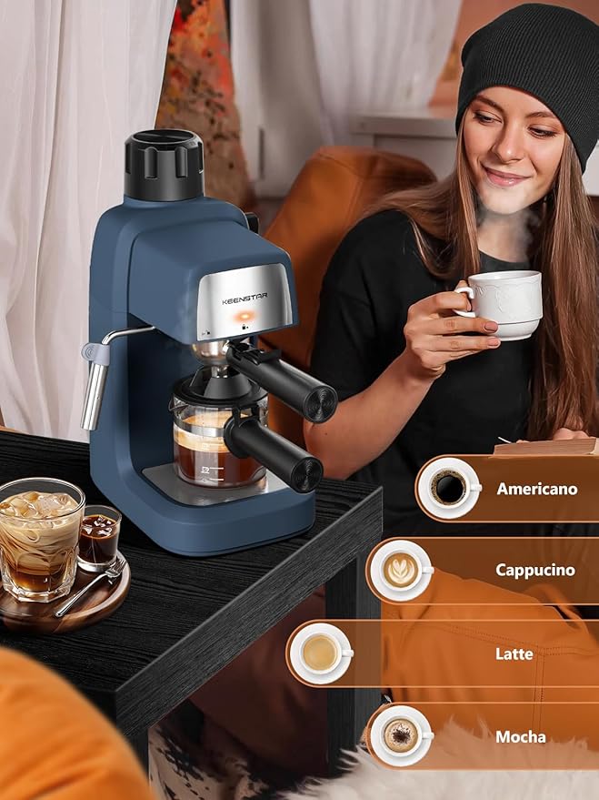 KEENSTAR 3.5Bar Espresso Machine with Milk Frother, 800W Compact Espresso and Cappuccino Machine with Preheating Function, 4 Cup Espresso Maker for Cappuccino or Latte, Gift for Coffee Lover