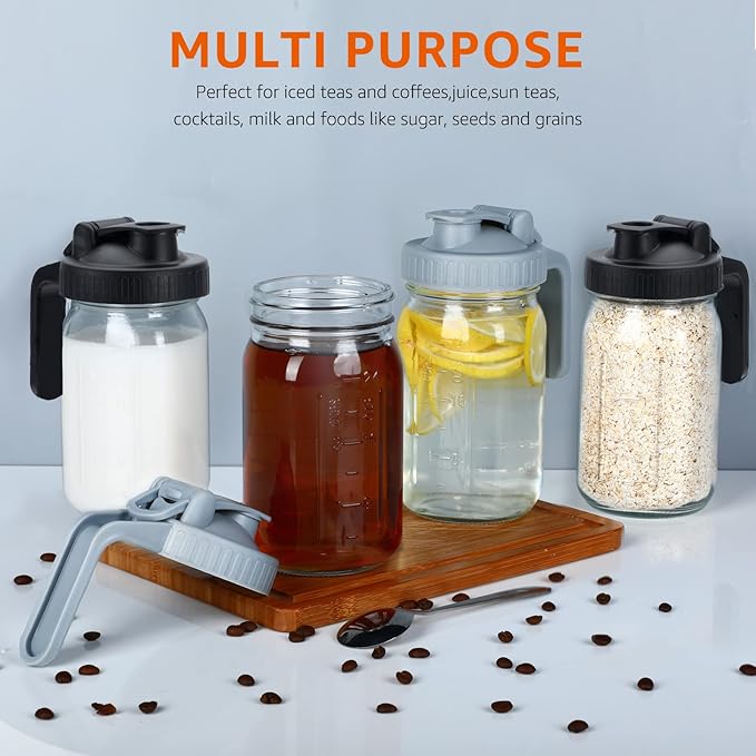 Jrssae Cold Brew Coffee Maker - 32oz Cold Brew Pitcher with Stainless Steel Super Dense Filter Easy of Use, Durable & Sturdy Classic BPA Free Sturdy Mason jar Pitcher with Black Lid Easy to Clean