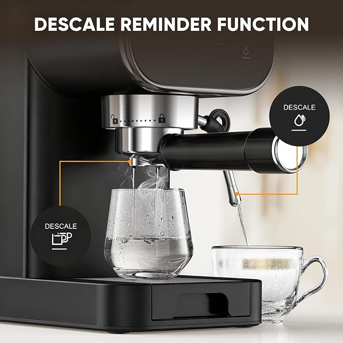 Espresso Machine 20 Bar, Home Espresso Maker with Touchscreen & Steam Milk Frother, Fast Heat-Up Coffee Machine with 48oz Removable Tank for Cappuccino, Latte, Americano, Black