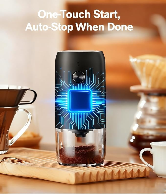 Electric Coffee Grinder, NRUVIZENS One Touch Coffee Bean Grinder with 12-Cup Capacity, 25W Low Noise Pure Copper Motor, Adjustable Settings, Quiet Operation, Easy Clean