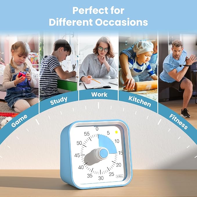 InfPokid Visual Timer for Kids with Pause Function, 60 Minute Countdown Timer for Kids Desk Study, Teaching, Kitchen Cooking, Office Meetings, Time Management for ADHD (Blue)