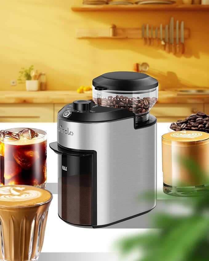 Wancle Burr Coffee Grinder Electric with 28 Grind Settings, 2-12 Cup Capacity Coffee Bean Grinder for Espresso, Drip & French Press, Stainless Steel Coffee Grinders with Chamber Cleaning Brush