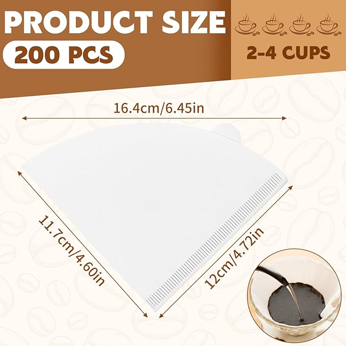 DTFMZOV 200 Count Cone Coffee Filters, Coffee Filters #2 Disposable, V60 Cone Paper Filter for Pour Over and Drip Coffee Maker, Suitable for Home Coffee Shop (White,2-4 Cup)