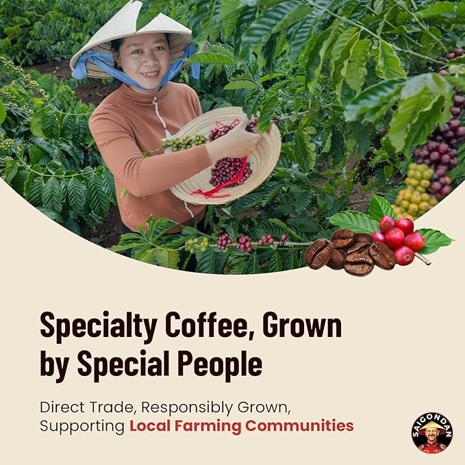 Vietnamese Coffee Beans – Saigondan Celebration Italian Style Espresso Roast Whole Bean – 50% Arabica 50% Robusta – Premium Single Origin, Direct Trade Vietnamese Coffee – 12 oz