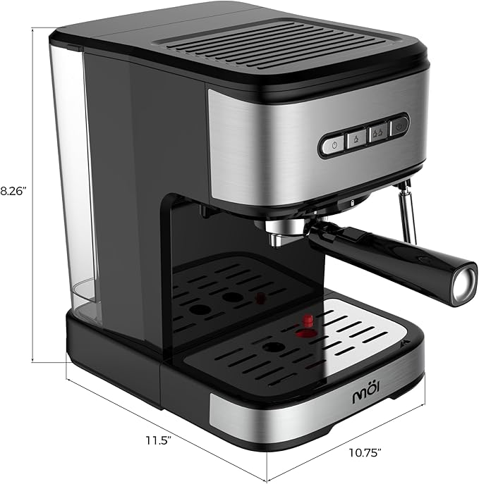 MOI Espresso Machine High Pressure - Espresso Maker with Milk Frother Steam Wand, Automatic Cappuccino & Latte Maker with Volume Control, Espresso Coffee Machine with 1.5 L Removable Water Tank-15 Bar