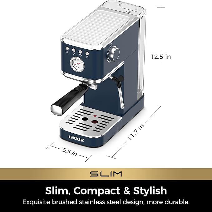 CHULUX Slim 2026 Upgrade Espresso Machine with Milk Frother Steam Wand, 20 Bar Professional Italian Pump Espresso Coffee Machine for Home Cappuccino & Latte Maker, Stainless Steel, Navy