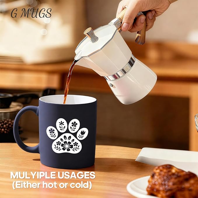 G MUGS Floral Dog Paw Ceramic Coffee Mug - 13oz Ceramic Tea Mug with Flower Decorated Paw Print Design,Gift for Pet Owners Women Men, Cute Dog Lover Sunset Glow Mug