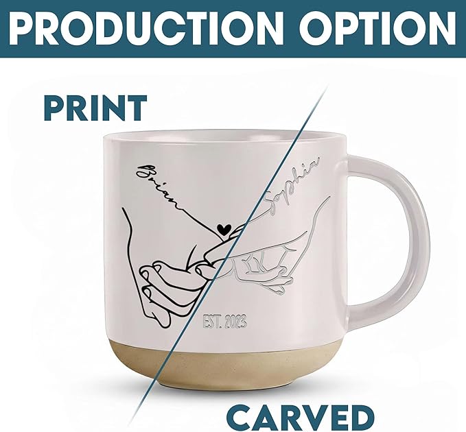 Personalized Holding Hands Couple Pottery Mug 12oz, Minimalist Line Art Engagement, Wedding & Anniversary, Custom Names and Date Handmade Ceramic Coffee Mug