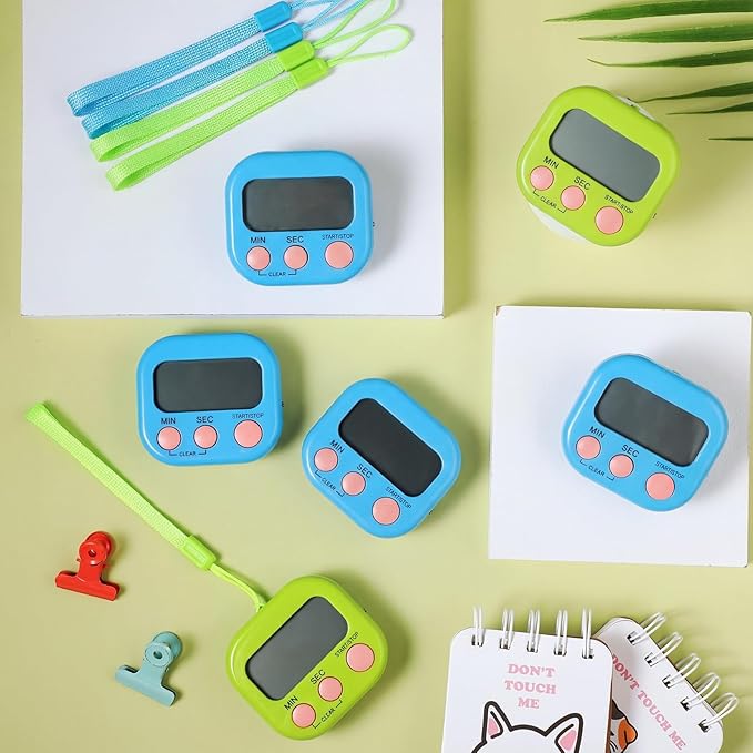 Weewooday 24 Packs Small Digital Kitchen Timer Magnetic Back and Switch Minute Second Count up Countdown Big LCD Display Loud Alarm for Teacher Cooking Baking(Blue, Green)