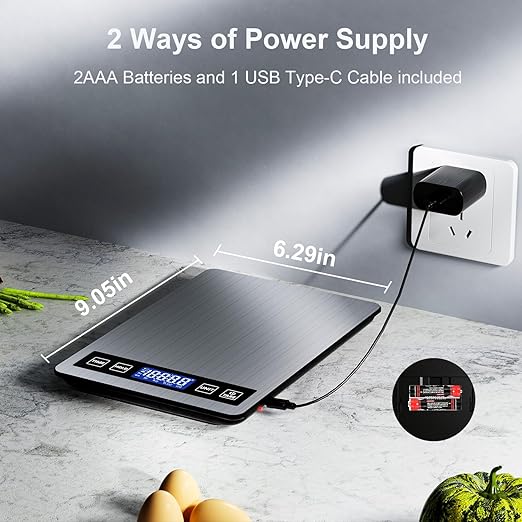 GRAM PRES Food Scale Rechargeable, 22lb Digital Kitchen Scale Weight Grams and oz with Timer & Hold Function for Cooking Baking, 1g/0.1oz Precise Graduation, Stainless Steel and Tempered Glass