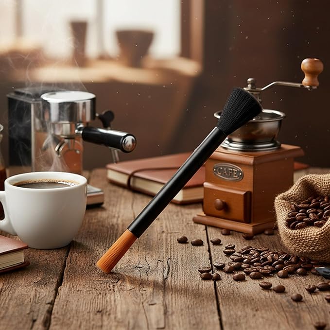 Double Head Coffee Brush, Espresso Grinder Cleaning Brush, Barista Dusting Brushes with Nylon Bristles, Aluminum Handle Grinder Cleaner Tool for Home Kitchen Coffee Machine Toaster Clean