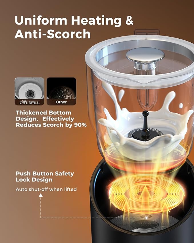 COLDFILL Milk Frother and Steamer, 8-in-1 Rechargeable Electric Milk Frother for Coffee, 13.5oz/400mL Large Capacity Automatic Warm and Cold Foam Maker, Hot Chocolate Maker Coffee Frother, Orange