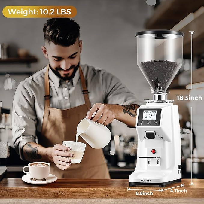 Coffee Grinder with Flat Burr, 19 Grind Settings and Digital Timer Display, Commercial Coffee Grinder with Large 35oz Hopper